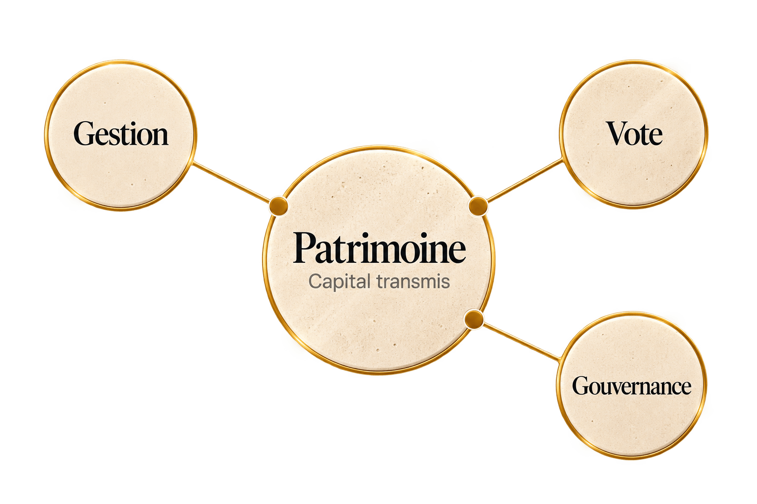 Illustration de l’organisation du pouvoir de décision dans une transmission patrimoniale